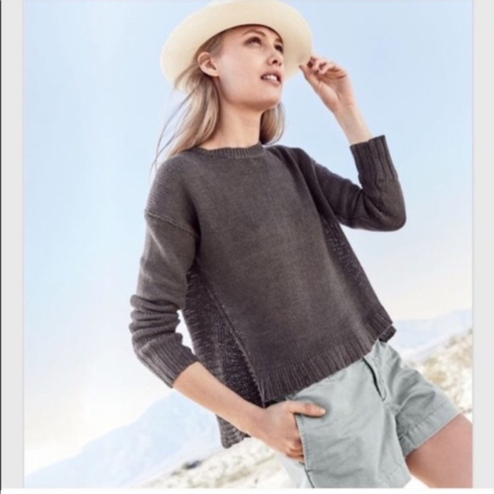 J. Crew Textured Linen Beach Sweater Warm Coal Large